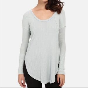 Free People Ventura Thermal Waffle Knit High-Low Tunic Long Sleeve Top MintGreen